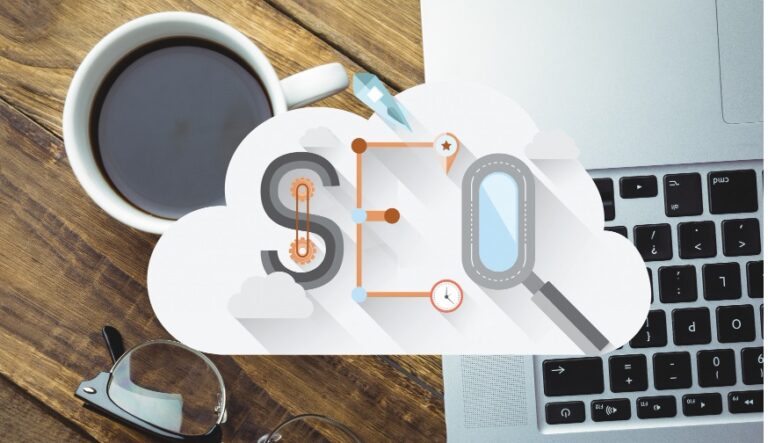 top view cloud with word seo