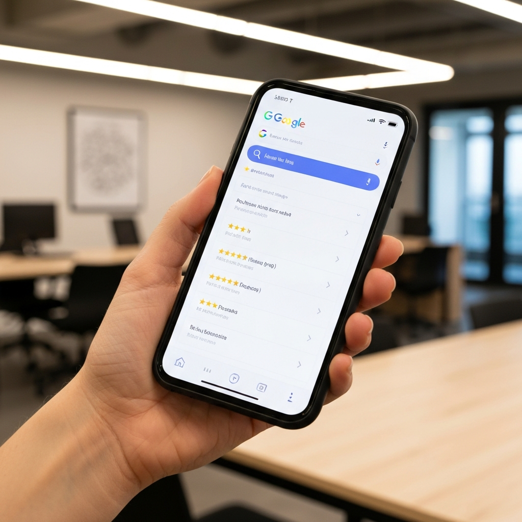 Google Business Profile Optimization: A Practical Guide to Getting More Local Leads 1 Smartphone displaying Google Business Profile star ratings and reviews for local business