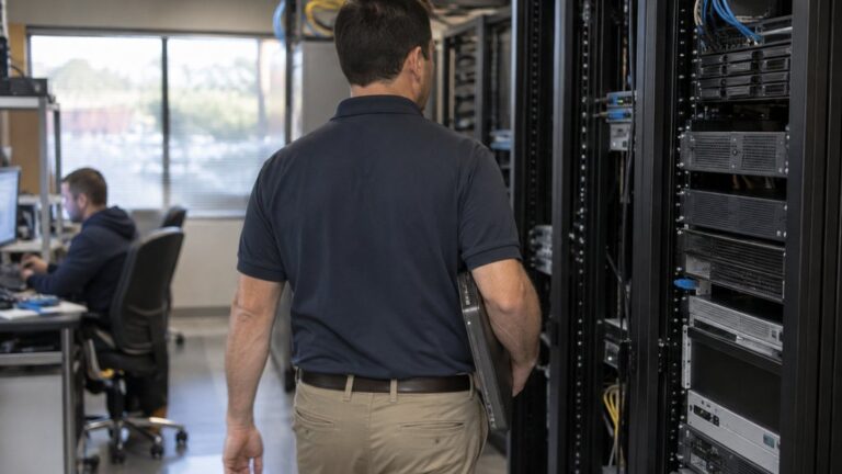 MSP technician on-site at client business